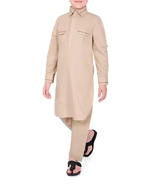 Mashroo Riwaya Pathani Suit - Beige
