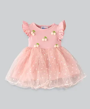 Babyqlo Flutter Sleeves Cherry Dress - Pink