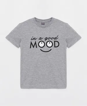 LC Waikiki Good Mood Graphic Crew Neck T-Shirt - Grey