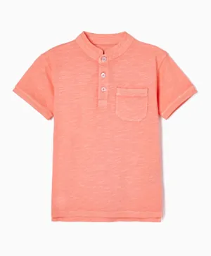 Zippy Mao Collar Jersey T-Shirt - Peach