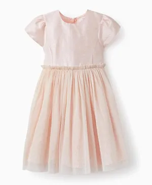 Zippy Golden Glitter Embellished Tulle Dress - Pink