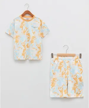 LC WaikikiTie-Dye Patterned Short Sleeves T-Shirt with Bottom Set - Yellow