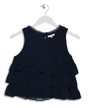 Jelly Sleeveless Top With Frills Layers - Navy