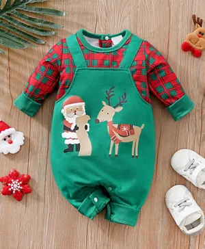 Babyqlo Santa & Reindeer Graphic Romper - Green & Red