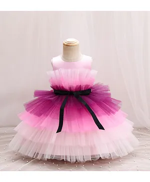 DDaniela Net Detail Ruffle Hem Dress - Pink