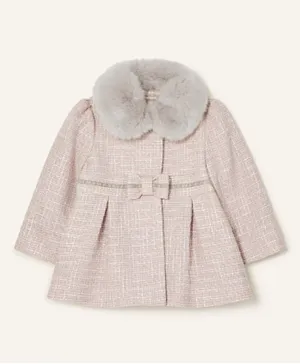 Monsoon Children Baby Tweed Bow Coat - Baby Pink