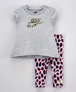 Nike Tunic Top with All Over Printed Leggings Set - Grey