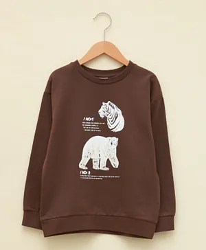 LC Waikiki Tiger And Polar Bear Graphic Sweatshirt - Brown