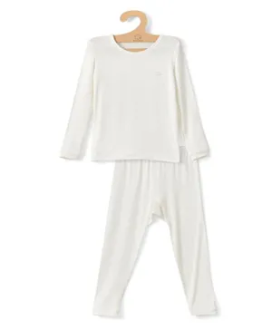 Anvi Baby Bamboo Elephant Graphic Full Sleeves Pyjama/Co-ord Set - White