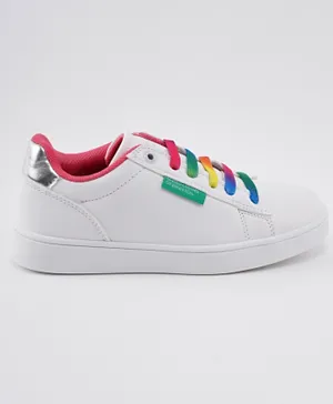 United Colors Of Benetton Label Multicolor Laces Shoes - White