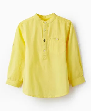 زيبي - قميص قطن سادة بأكمام طويلة - أصفر