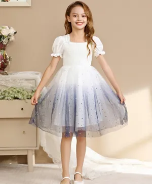 Le Crystal Puff Sleeve Embellished Dress - White