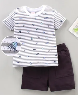 Babyhug Half Sleeves All Over Printed T-Shirt & Shorts Set - Navy Blue