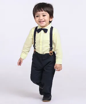Babyoye Full Sleeves Shirt & Suspender Pant With Bow - Yellow