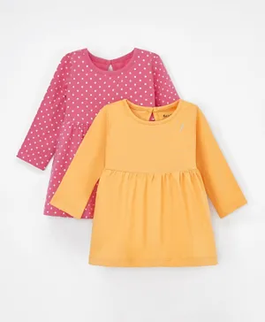 Bonfino Full Sleeves Fit and Flare Frocks Polka Dot Print Pack of 2 - Yellow Pink