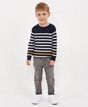 Bonfino Full Sleeves Pullover Striped Sweater - Blue