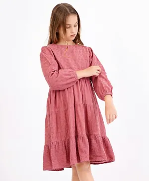 Primo Gino Full Sleeves Frock Embroidered - Pink