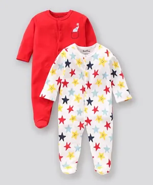 Bonfino Full Sleeve Sleep Suits Stars Print Pack of 2 - Red White