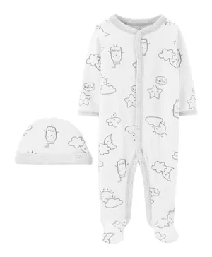 Carter's 2 Piece Star Sleepsuit With Cap - White