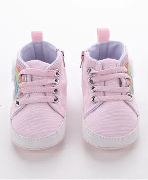 Babyoye Sneaker Style Booties Rainbow Embroidery - Pink