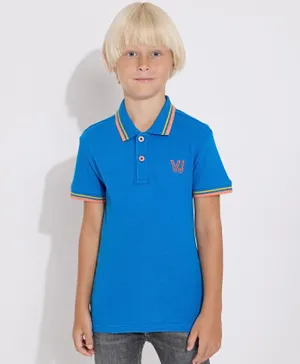 Victor and Jane Cotton Short Sleeve Embroidered Polo T-Shirt - Royal Blue