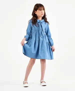 Primo Gino Full Sleeves Solid Color Frock - Blue