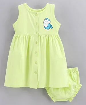 Babyhug 100% Cotton Sleeveless Frock with Bloomer Bird Print - Green