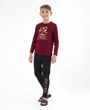 Primo Gino Full Sleeves Nightwear Set Drummer Print - Maroon