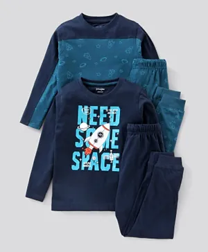 Primo Gino Full Sleeves T-shirt & Pyjama Sets Space Print Pack of 2 - Blue