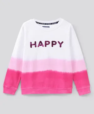 Pine Kids Full Sleeves Sweatshirt Happy Print - Pink