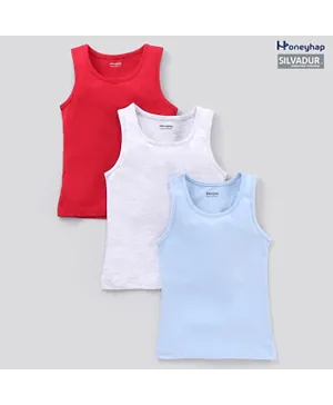 Honeyhap 100% Cotton Sleeveless Vest with Silvadur Antimicrobial Finish Pack of 3 - Red White Blue