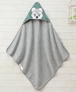 Babyhug Cotton Hooded Towel Fox Patch - Grey