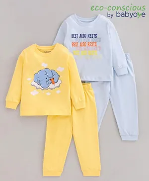 Babyoye Cotton Full Sleeves Nightwear Pajama Set Printed Pack of 2 - Yellow Blue