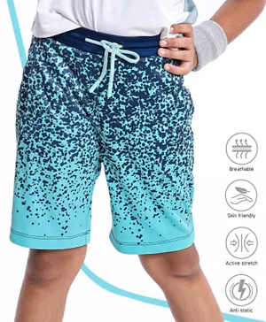 Pine Active Knee Length Abstracted Printed stretchable Shorts - Blue