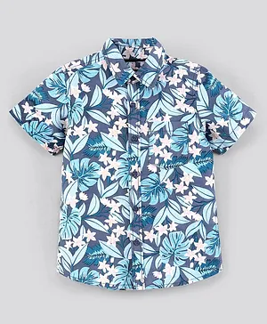 Pine Kids Half Sleeves Cotton Printed Shirt- Blue