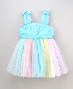 Babyhug Sleeveless Party Wear Frock - Blue and Pink
