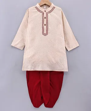 Babyhug Full Sleeves Solid Colour Kurta & Dhoti - Peach Red