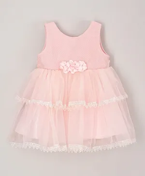 Babyhug Sleeveless Layered Party Wear Frock with Corsage - Peach