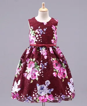 Mark & Mia Sleeveless Lace Party Frock Floral Print - Maroon