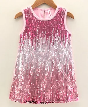 Babyhug Sleeveless Sequinned Party Dress - Pink