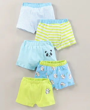 Babyhug 100% Cotton Briefs Panda Print & Striped Pack Of 5 - Blue Green