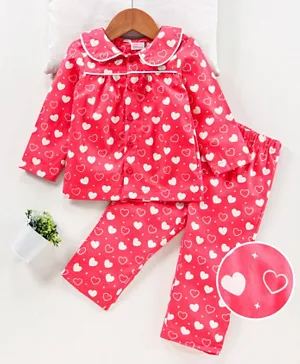 Babyhug Woven Pyjama Set Nightwear Heart Print - Red