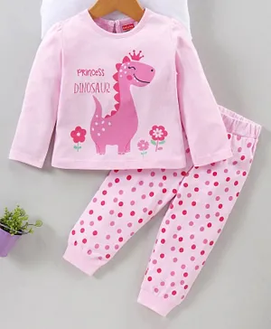 Babyhug Full Sleeves Pyjama Set Dino Print - Pink