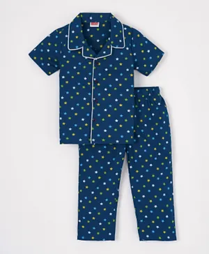 Babyhug Half Sleeves Shirt & Pyjama Set Star Print - Blue