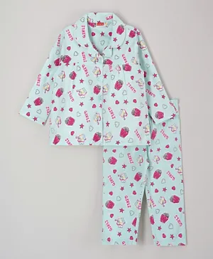 Babyhug Full Sleeves Anti Microbial & Stretch All Over Printed Pyjama Set - Blue