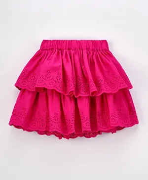 Babyhug Mid Thigh Length Skirt with Schiffli Embroidery - Fuchsia Pink