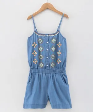 Pine Kids Singlet Denim Jumpsuit Geometric Embroidery - Light Blue