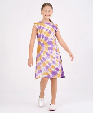 Primo Gino Frill Sleeve One Piece Dresses Tie And Dye Print - Purple