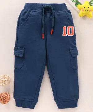 Babyhug Knit Full Length Solid Color Lounge Pant - Blue