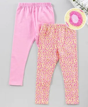 Babyhug Full Length Knit Lycra with Stretch Leggings Printed Pack of 2 - Pink Orange